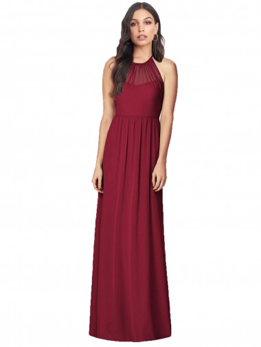 Halter Neck Long Soft Chiffon Burgundy Trumpet Sleeveless Bridesmaid Dress Darwin