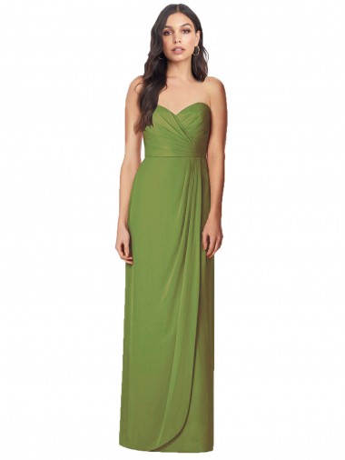 Strapless Long Soft Chiffon Olive Green Sleeveless Bridesmaid Dress Darwin