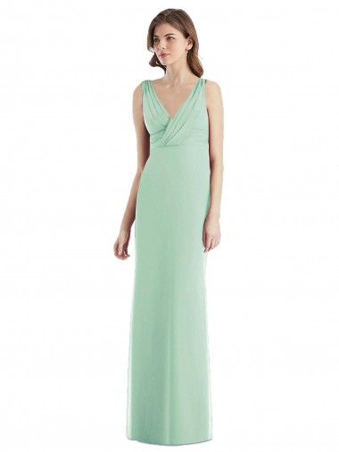 V-Neck Long Chiffon Mint Green Sleeveless Bridesmaid Dress / Evening Dress Darwin