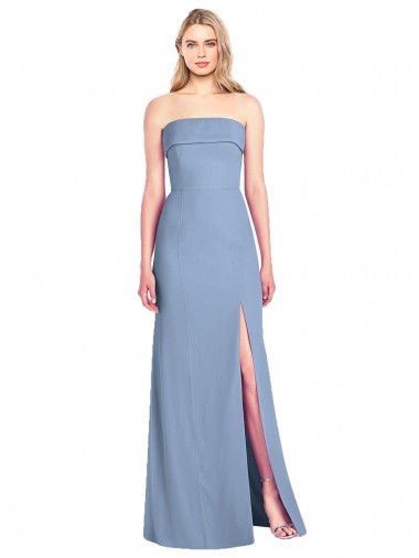 Strapless Long Soft Chiffon Dusty Blue Trumpet Sleeveless Bridesmaid Dress Darwin