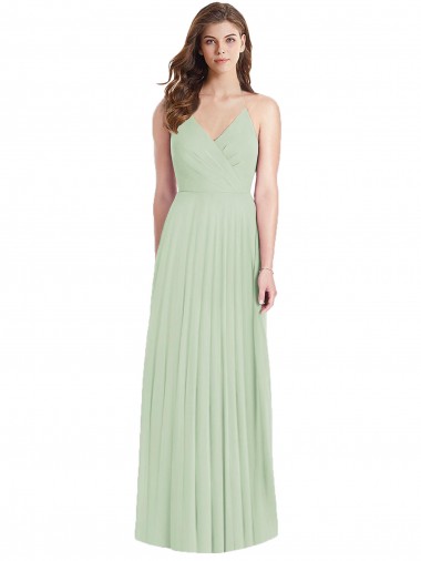 V-Neck Long Soft Chiffon Sage Cold Shoulder Semi Formal Evening Dress / Bridesmaid Dress Darwin