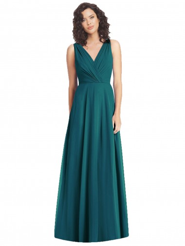 V-Neck Long Chiffon Hunter Sleeveless Wedding Party Dress Darwin