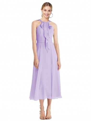 Halter Neck Tea length Soft Chiffon Lilac Sleeveless Prom Dress / Bridesmaid Dress Darwin