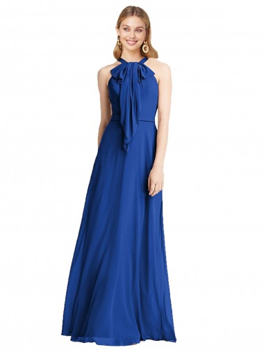 Halter Neck Long Soft Chiffon Royal Blue Sleeveless Bridesmaid Dress Darwin