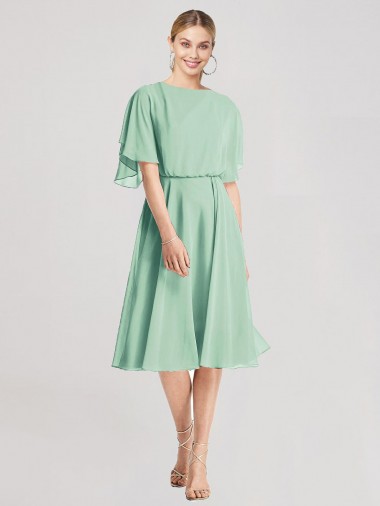 Knee Length Soft Chiffon Mint Green Flutter Sleeves Bridesmaid Dress Darwin