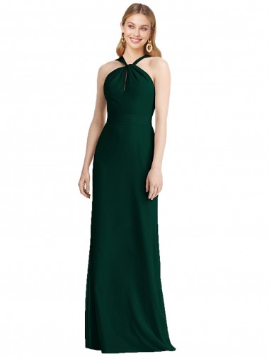 Halter Neck Long Soft Chiffon Ever Green Sleeveless Bridesmaid Dress Darwin