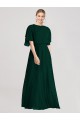 Round Neck Long Soft Chiffon Ever Green Flutter Sleeves Bridesmaid Dress Darwin