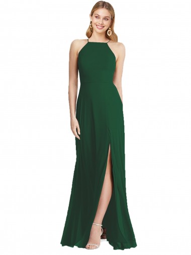 High Neck Long Soft Chiffon Dark Green Sleeveless Semi Formal Evening Dress / Bridesmaid Dress Darwin