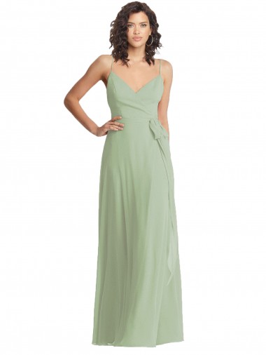 V-Neck Long Soft Chiffon Smoke Green Sleeveless Formal Evening Gown / Bridesmaid Dress Darwin