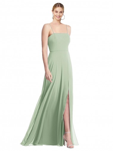 Square Neck Long Soft Chiffon Sage Sleeveless Formal Evening Gown / Bridesmaid Dress Darwin