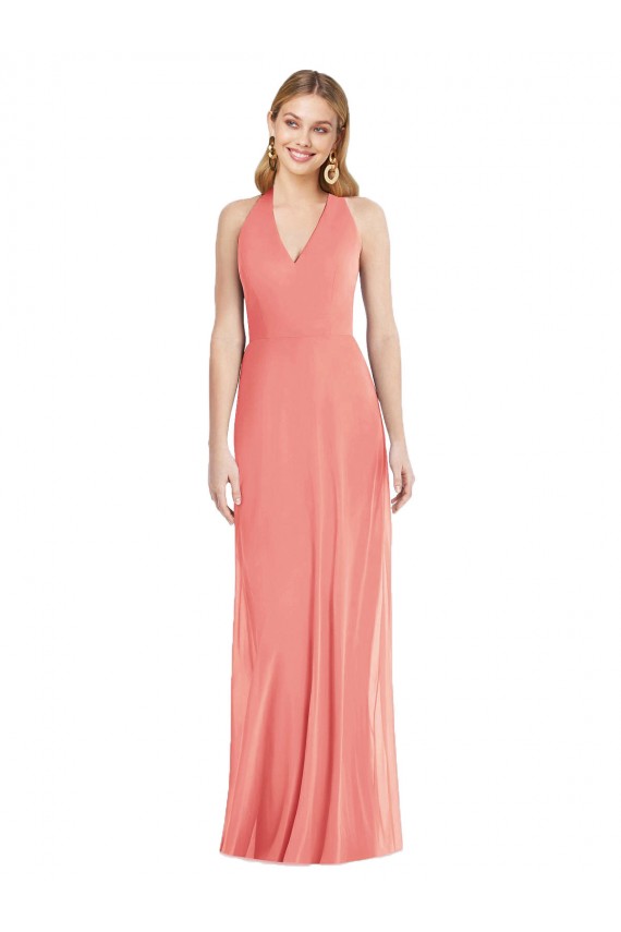 V-Neck Long Soft Chiffon Desert Rose Sleeveless Formal Evening Gown / Bridesmaid Dress Darwin