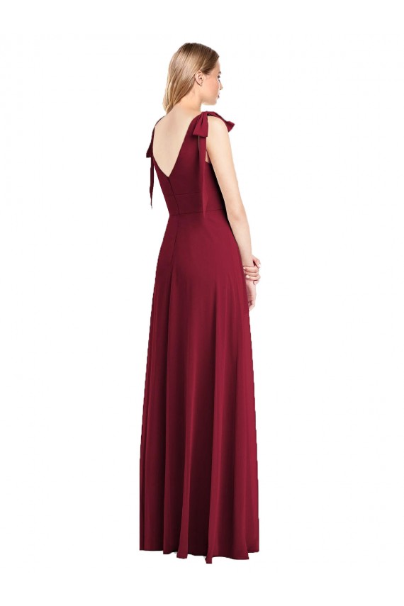 V-Neck Long Soft Chiffon Coral Sleeveless Bridesmaid Dress Darwin