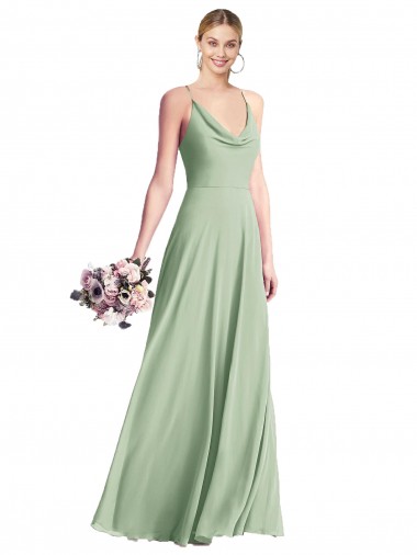 Cowl Neck Long Chiffon Sage Sleeveless Bridesmaid Dress / Evening Dress Darwin