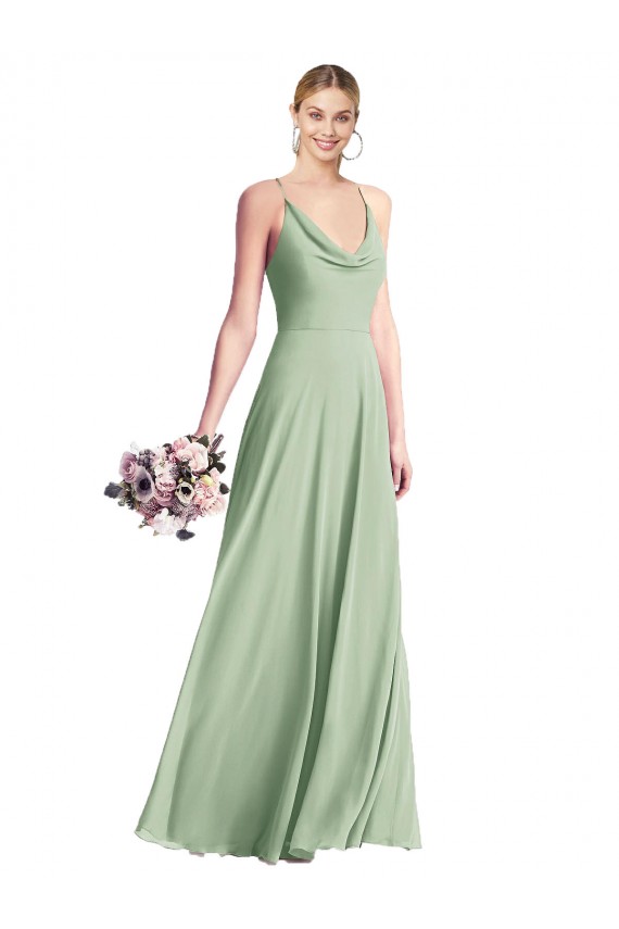 Cowl Neck Long Chiffon Sage Sleeveless Bridesmaid Dress / Evening Dress Darwin