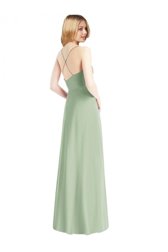 Cowl Neck Long Chiffon Sage Sleeveless Bridesmaid Dress / Evening Dress Darwin