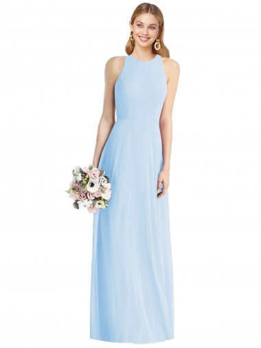 Halter Neck Long Soft Chiffon Light Sky Blue Sleeveless Semi Formal Evening Dress / Bridesmaid Dress Darwin