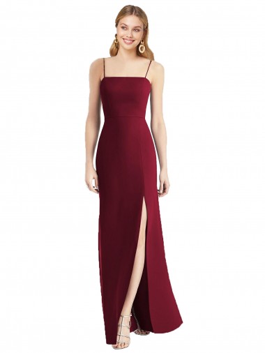 Spaghetti Straps Long Soft Chiffon Burgundy Sleeveless Bridesmaid Dress Darwin