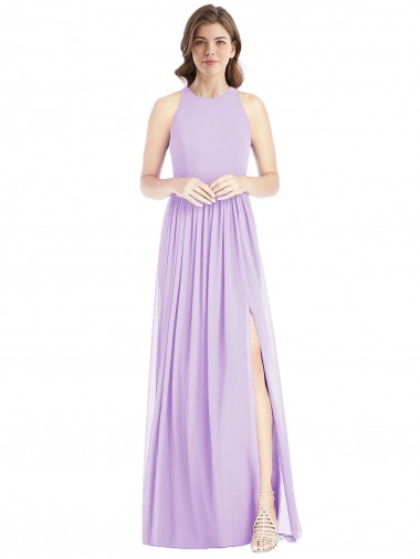 Halter Neck Long Soft Chiffon Lilac Sleeveless Bridesmaid Dress Darwin