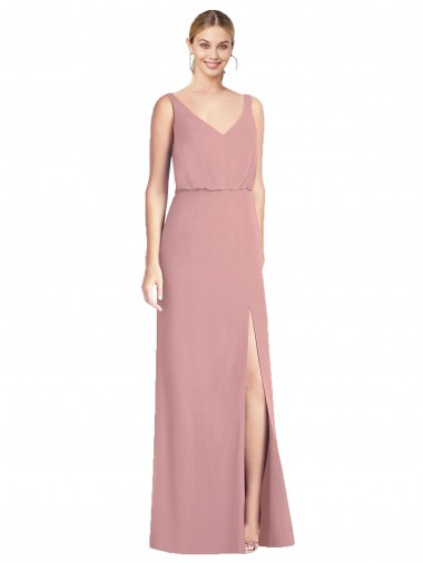 V-Neck Long Soft Chiffon Dusty Pink Sleeveless Bridesmaid Dress Darwin