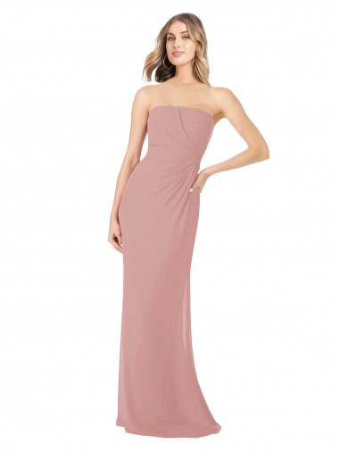 Strapless Long Soft Chiffon Dusty Pink Sleeveless Bridesmaid Dress Darwin