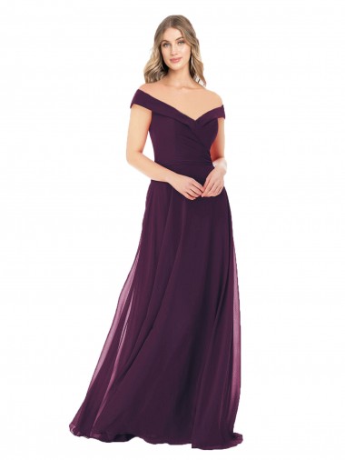 Off the Shoulder Long Soft Chiffon Grape Sleeveless Bridal Party Dress Darwin