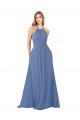 High Neck Long Soft Chiffon Windsor Blue Sleeveless Bridesmaid Dress Darwin