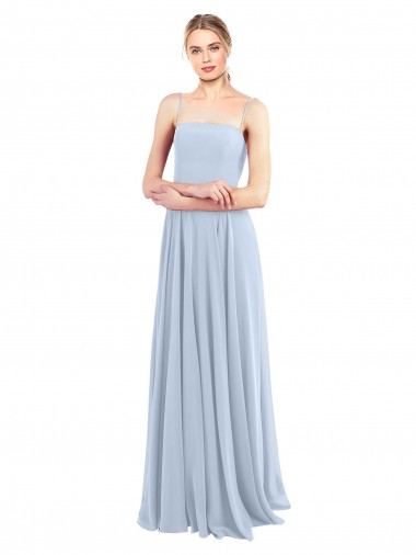 Square Neck Long Soft Chiffon Light Sky Blue A-Line Sleeveless Bridesmaid Dress Darwin