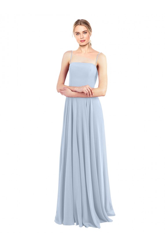 Square Neck Long Soft Chiffon Light Sky Blue A-Line Sleeveless Bridesmaid Dress Darwin