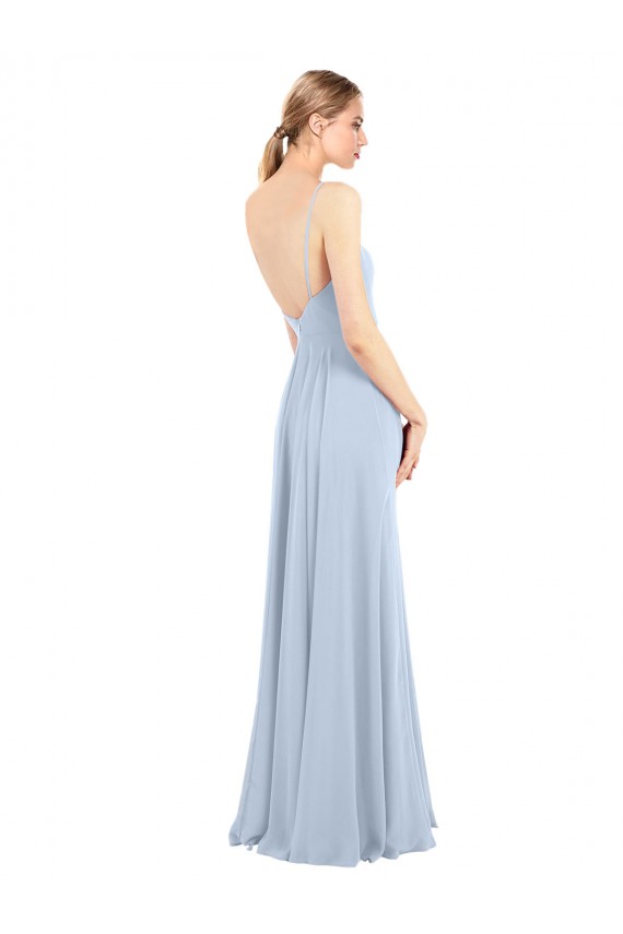 Square Neck Long Soft Chiffon Light Sky Blue A-Line Sleeveless Bridesmaid Dress Darwin