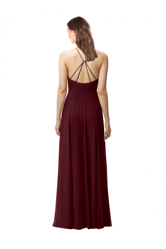 High Neck Long Soft Chiffon Burgundy Gold Sleeveless Bridesmaid Dress Darwin