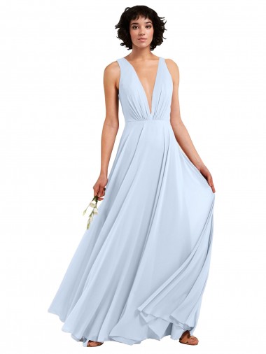 V-Neck Long Soft Chiffon Light Sky Blue Sleeveless Bridesmaid Dresses Darwin