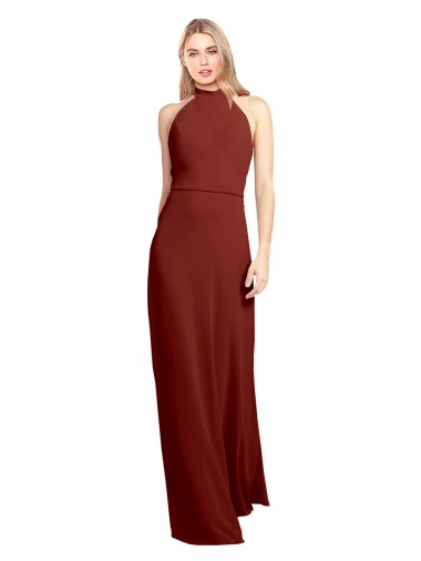 High Neck Long Soft Chiffon Burgundy Sleeveless Prom Dress / Bridesmaid Dress Darwin