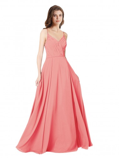 V-Neck Long Soft Chiffon Watermelon Sleeveless Bridesmaid Dress Darwin