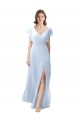 V-Neck Long Soft Chiffon Light Sky Blue Flutter Sleeves Bridesmaid Dress / Formal Dress Darwin