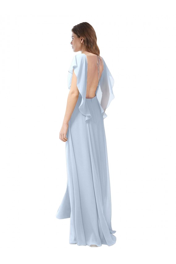 V-Neck Long Soft Chiffon Light Sky Blue Flutter Sleeves Bridesmaid Dress / Formal Dress Darwin