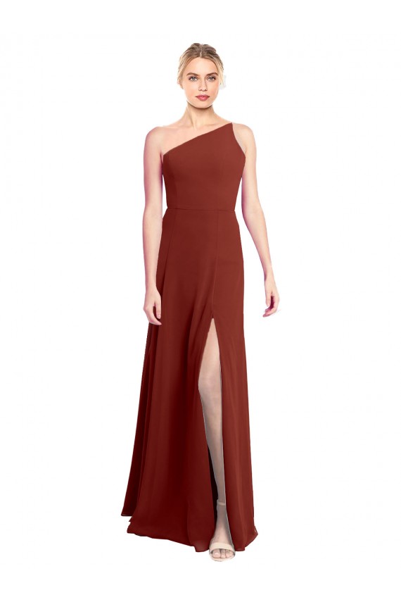 One Shoulder Long Soft Chiffon Burgundy Sleeveless Formal Dress / Bridesmaid Dress Darwin