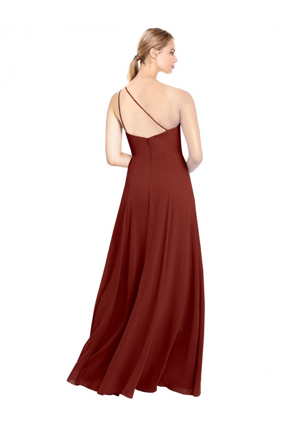 One Shoulder Long Soft Chiffon Burgundy Sleeveless Formal Dress / Bridesmaid Dress Darwin