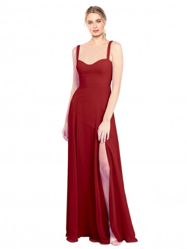 Sweetheart Long Soft Chiffon Red Sleeveless Bridesmaid Dress Darwin