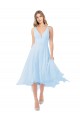 V-Neck Midi Length Soft Chiffon Light Sky Blue Sleeveless Bridesmaid Dress Darwin