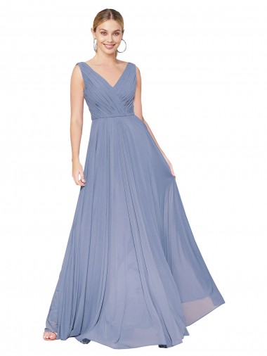 High Neck Long Soft Chiffon Dusty Blue Sleeveless Formal Evening Gown / Prom Dress / Bridesmaid Dress Darwin