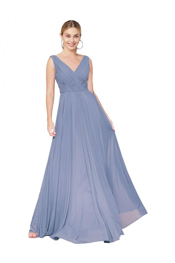 High Neck Long Soft Chiffon Dusty Blue Sleeveless Formal Evening Gown / Prom Dress / Bridesmaid Dress Darwin