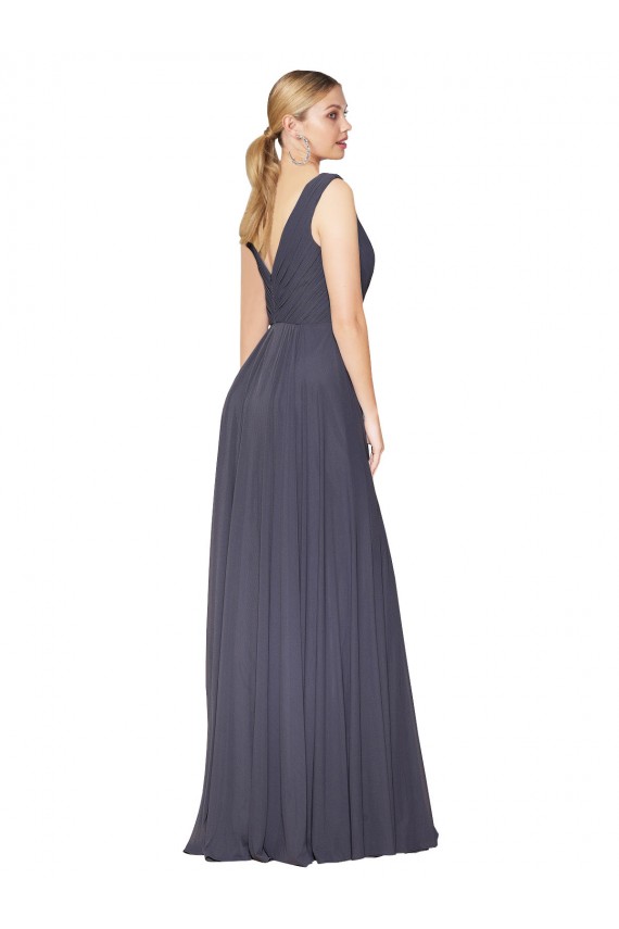 High Neck Long Soft Chiffon Dusty Blue Sleeveless Formal Evening Gown / Prom Dress / Bridesmaid Dress Darwin