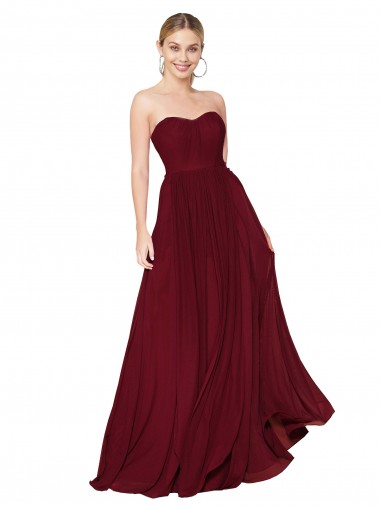 Strapless Long Soft Chiffon Burgundy Sleeveless Formal Evening Gown / Prom Dress / Bridesmaid Dress Darwin