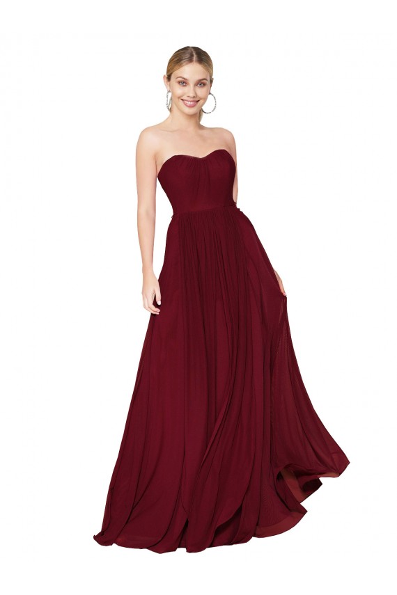 Strapless Long Soft Chiffon Burgundy Sleeveless Formal Evening Gown / Prom Dress / Bridesmaid Dress Darwin