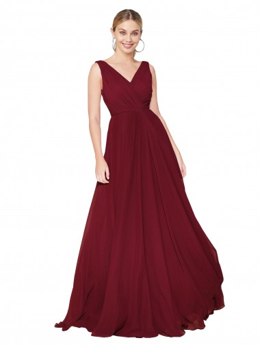 High Neck Long Soft Chiffon Burgundy Sleeveless Formal Dress / Bridesmaid Dress Darwin