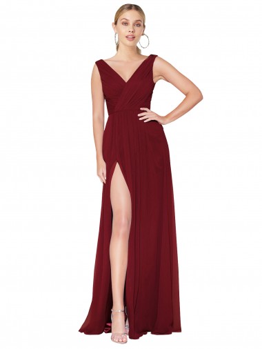 High Neck Long Soft Chiffon Burgundy Sleeveless Black Tie Evening Gown / Prom Dress / Bridesmaid Dress Darwin