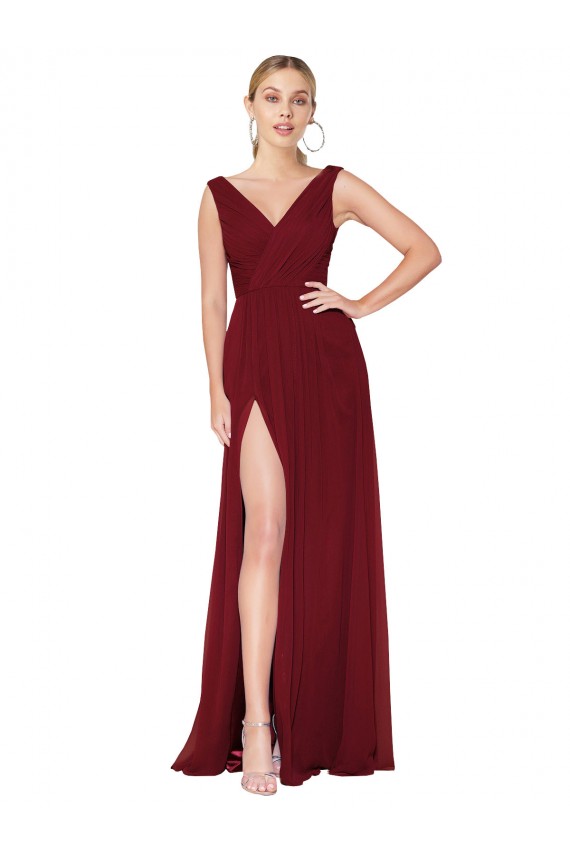 High Neck Long Soft Chiffon Burgundy Sleeveless Black Tie Evening Gown / Prom Dress / Bridesmaid Dress Darwin