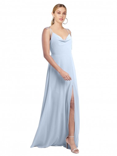 Cowl Neck Long Chiffon Light Sky Blue Sleeveless Bridesmaid Dress / Evening Gowns Darwin