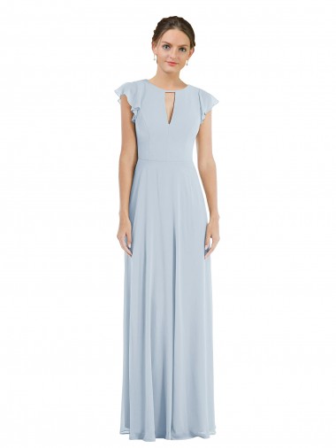 Bateau Neck Long Soft Chiffon Sea Glass Flutter Sleeves Formal Evening Gown / Bridesmaid Dress Darwin