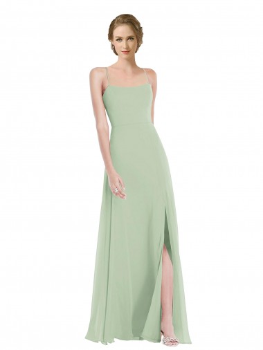 Scoop Neck Long Soft Chiffon Sage Sleeveless Semi Formal Evening Dress / Bridesmaid Dress Darwin